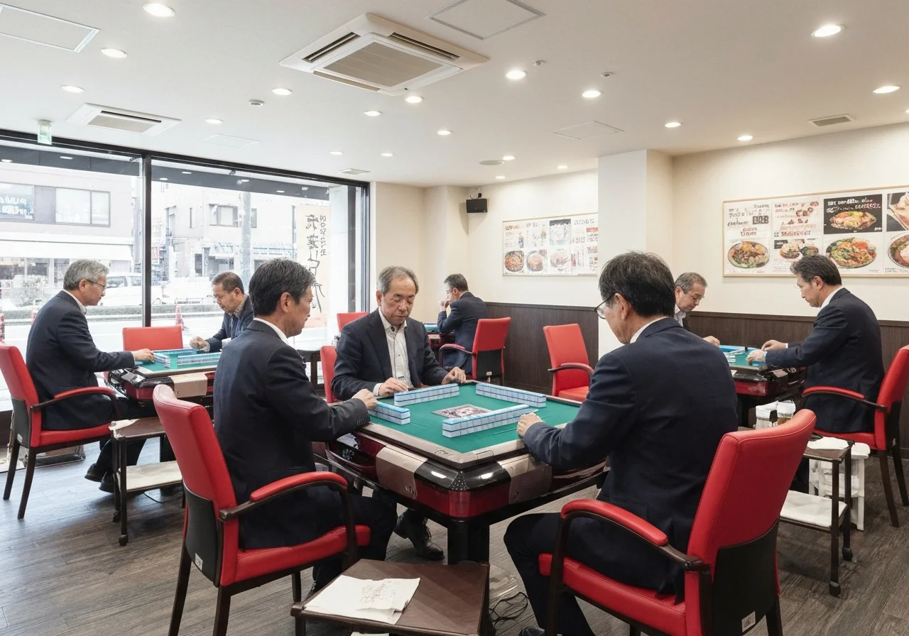4人で卓を囲み対局を始める直前の卓上風景